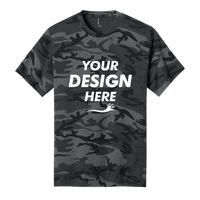 Port & Co Core Cotton Camo Tee, Black Heather Camo, Front view, Mockup