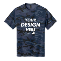 Port & Co Core Cotton Camo Tee, Heather Navy Camo, Front view, Mockup