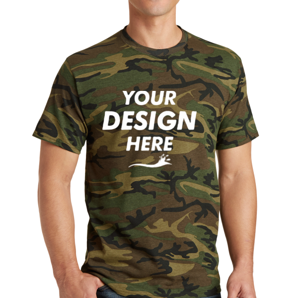Port & Co Core Cotton Camo Tee, Military Camo, Front view, Mockup