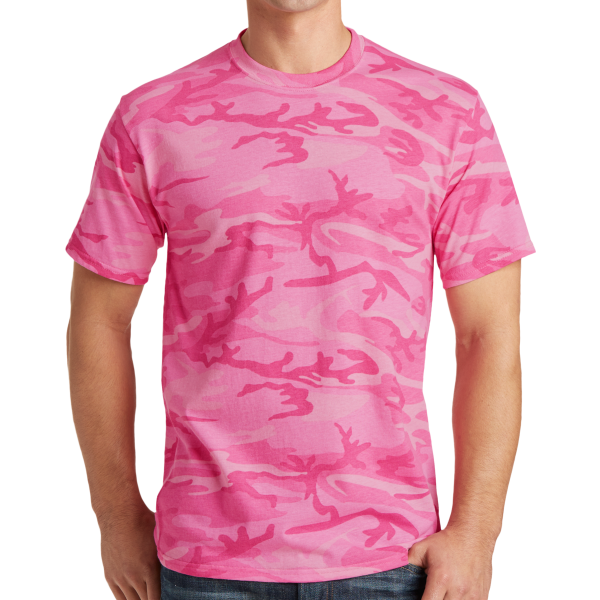 Port & Co Core Cotton Camo Tee, Pink Camo, Front view