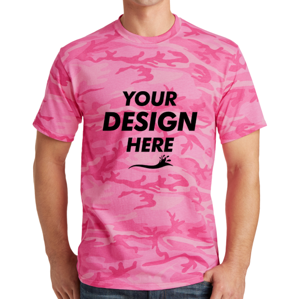 Port & Co Core Cotton Camo Tee, Pink Camo, Front view, Mockup