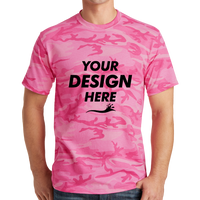 Port & Co Core Cotton Camo Tee, Pink Camo, Front view, Mockup