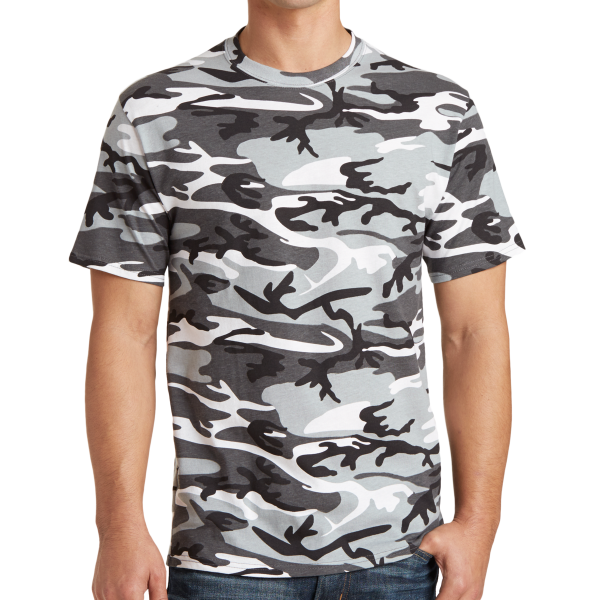 Port & Co Core Cotton Camo Tee, Winter Camo, Front view