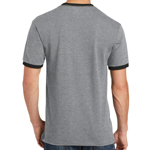 Port & Co Core Cotton Ringer Tee, Athletic Heather / Jet Black, Back view