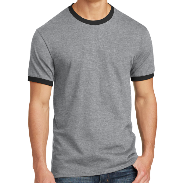 Port & Co Core Cotton Ringer Tee, Athletic Heather / Jet Black, Front view