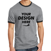Port & Co Core Cotton Ringer Tee, Athletic Heather / Jet Black, Front view, Mockup