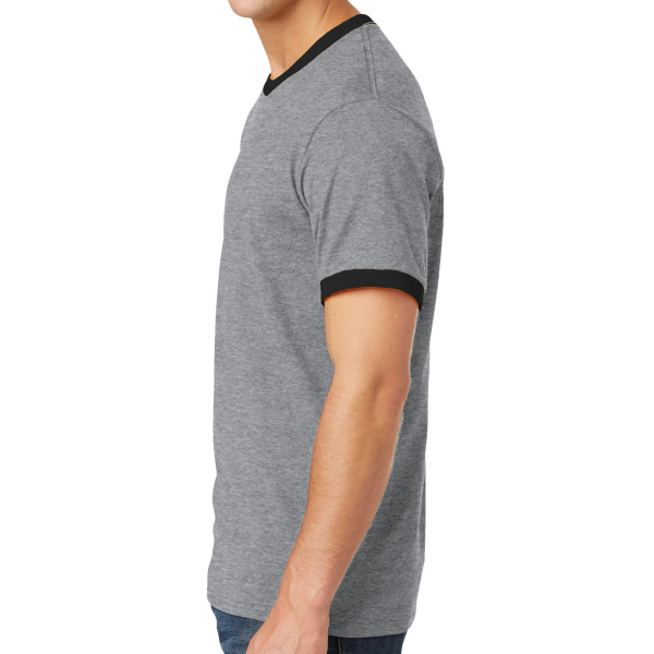 Port & Co Core Cotton Ringer Tee, Athletic Heather / Jet Black, Left Side view