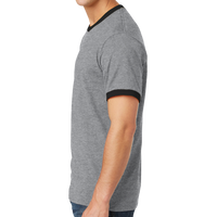 Port & Co Core Cotton Ringer Tee, Athletic Heather / Jet Black, Left Side view