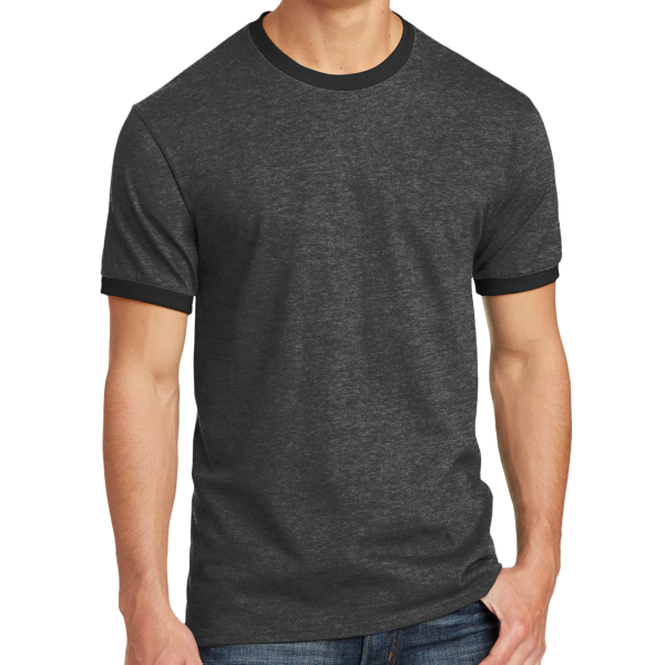 Port & Co Core Cotton Ringer Tee, Dark Heather Grey / Jet Black, Front view