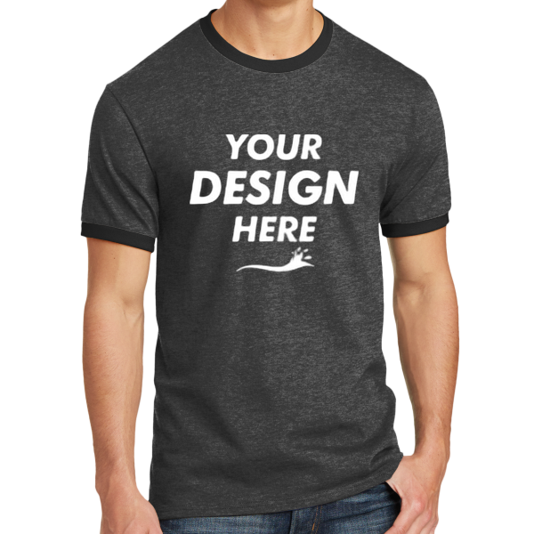 Port & Co Core Cotton Ringer Tee, Dark Heather Grey / Jet Black, Front view, Mockup