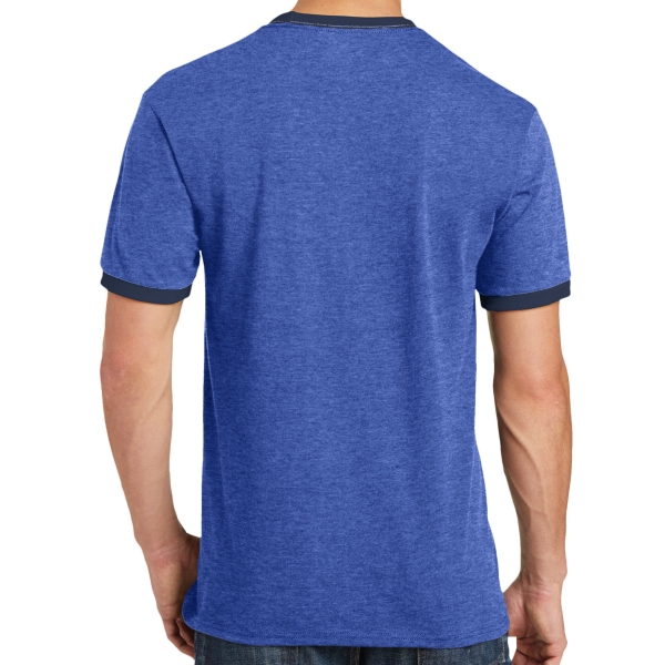 Port & Co Core Cotton Ringer Tee, Heather Royal / Navy, Back view