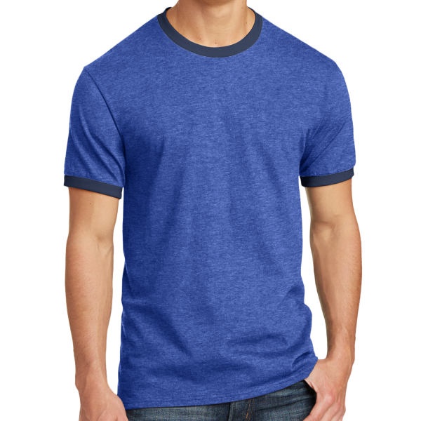Port & Co Core Cotton Ringer Tee, Heather Royal / Navy, Front view