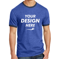 Port & Co Core Cotton Ringer Tee, Heather Royal / Navy, Front view, Mockup