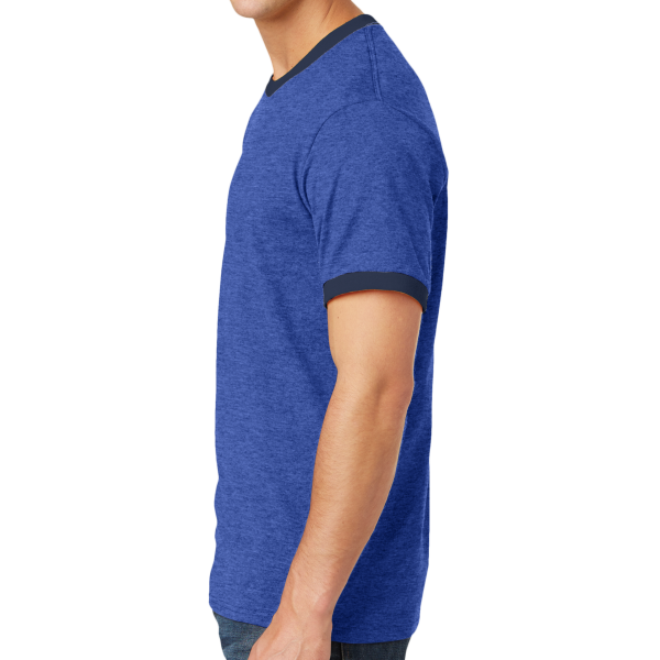 Port & Co Core Cotton Ringer Tee, Heather Royal / Navy, Left Side view