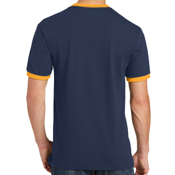 Port & Co Core Cotton Ringer Tee, Navy / Gold, Back view