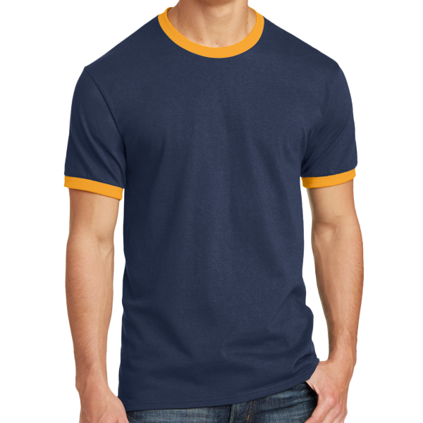 Port & Co Core Cotton Ringer Tee, Navy / Gold, Front view