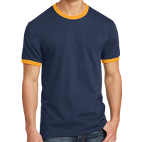 Port & Co Core Cotton Ringer Tee, Navy / Gold, Front view