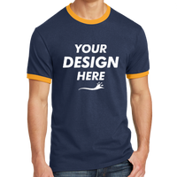 Port & Co Core Cotton Ringer Tee, Navy / Gold, Front view, Mockup