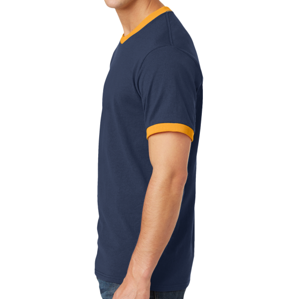 Port & Co Core Cotton Ringer Tee, Navy / Gold, Left Side view