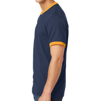 Port & Co Core Cotton Ringer Tee, Navy / Gold, Left Side view