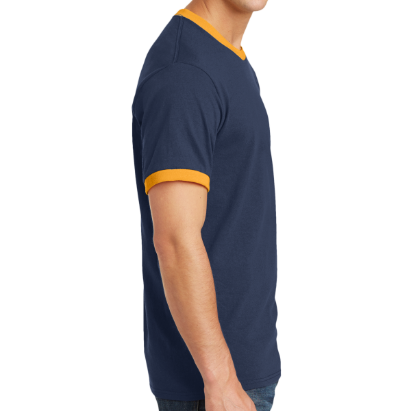 Port & Co Core Cotton Ringer Tee, Navy / Gold, Right Side view