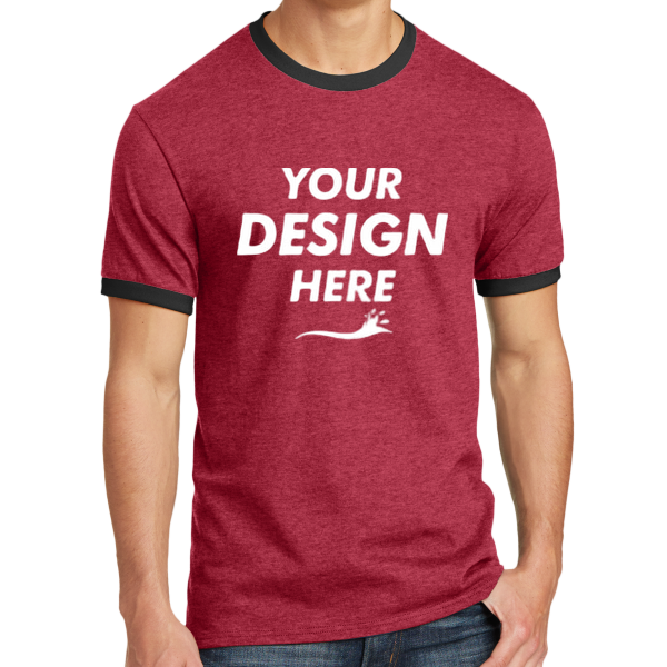 Port & Co Core Cotton Ringer Tee, Red / Jet Black, Front view, Mockup