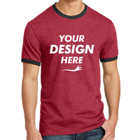 Port & Co Core Cotton Ringer Tee, Red / Jet Black, Front view, Mockup