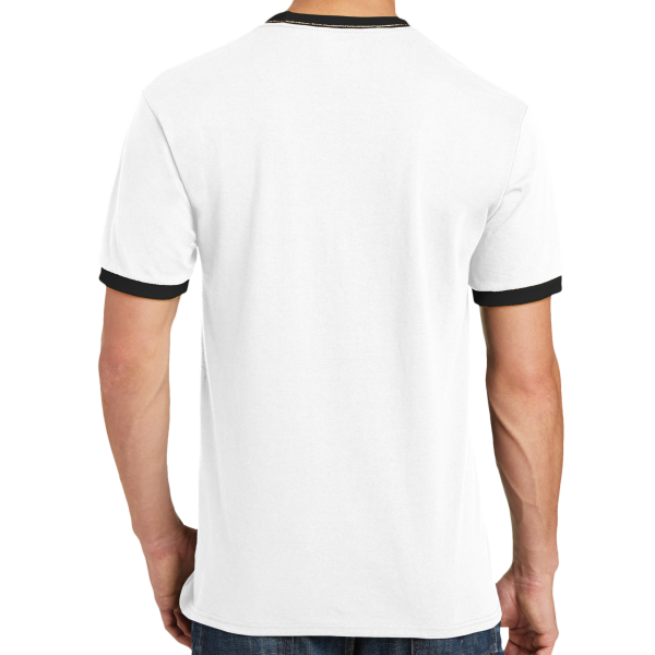 Port & Co Core Cotton Ringer Tee, White / Jet Black, Back view