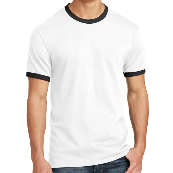 Port & Co Core Cotton Ringer Tee, White / Jet Black, Front view