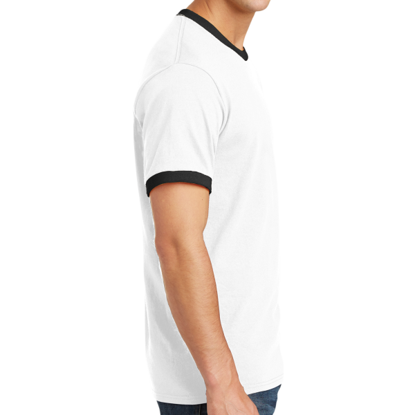 Port & Co Core Cotton Ringer Tee, White / Jet Black, Right Side view