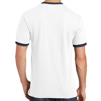 Port & Co Core Cotton Ringer Tee, White / Navy, Back view