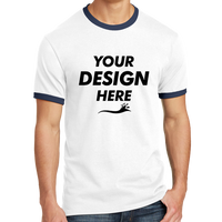 Port & Co Core Cotton Ringer Tee, White / Navy, Front view, Mockup
