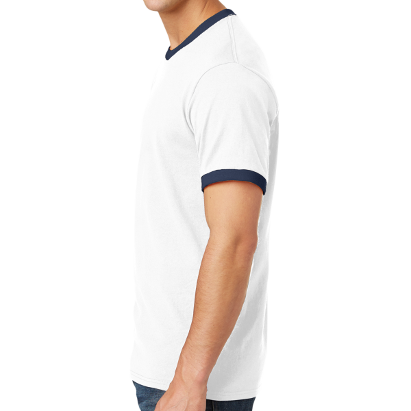 Port & Co Core Cotton Ringer Tee, White / Navy, Left Side view
