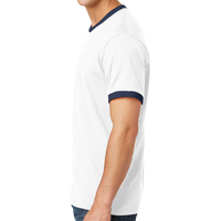 Port & Co Core Cotton Ringer Tee, White / Navy, Left Side view