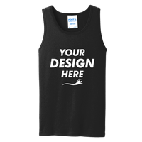 Port & Co Core Cotton Tank Top, Jet Black / Jet Black, Front view, Mockup