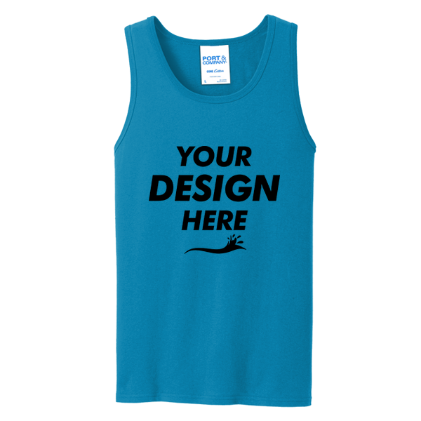 Port & Co Core Cotton Tank Top, Neon Blue / Neon Blue, Front view, Mockup