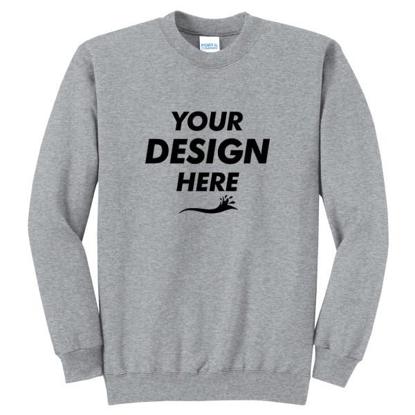 Port & Co Core Fleece Crewneck Sweatshirt, Athletic Heather, Front view, Mockup
