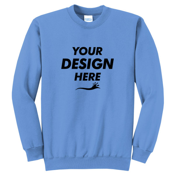 Port & Co Core Fleece Crewneck Sweatshirt, Carolina Blue, Front view, Mockup
