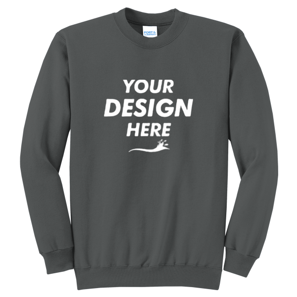 Port & Co Core Fleece Crewneck Sweatshirt, Charcoal, Front view, Mockup