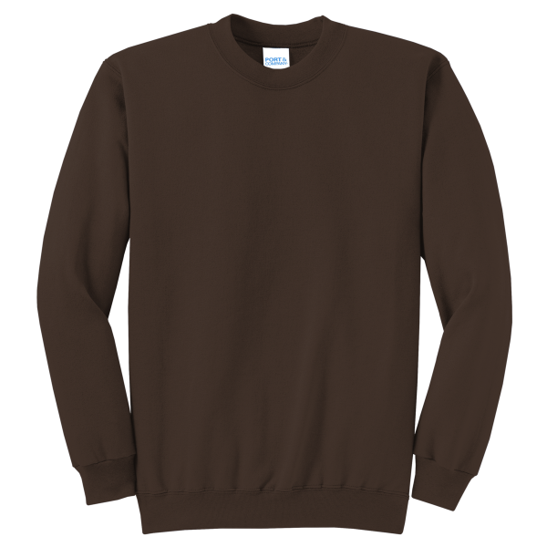 Port & Co Core Fleece Crewneck Sweatshirt, Dark Chocolate Brown, Front view
