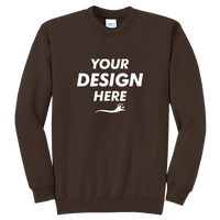 Port & Co Core Fleece Crewneck Sweatshirt, Dark Chocolate Brown, Front view, Mockup