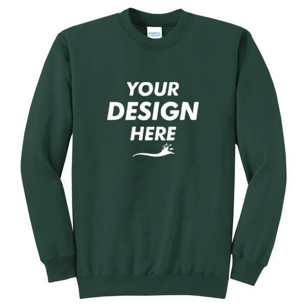 Port & Co Core Fleece Crewneck Sweatshirt, Dark Green, Front view, Mockup