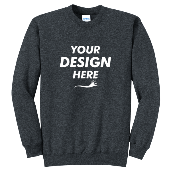 Port & Co Core Fleece Crewneck Sweatshirt, Dark Heather Grey, Front view, Mockup