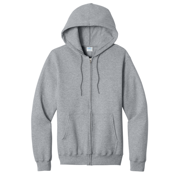 Port & Co Core Fleece Full Zip Hooded Sweatshirt, Athletic Heather, Front view