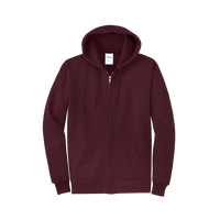 Port & Co Core Fleece Full Zip Hooded Sweatshirt, Maroon, Front view