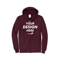 Port & Co Core Fleece Full Zip Hooded Sweatshirt, Maroon, Front view, Mockup