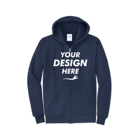 Port & Co Core Fleece Full Zip Hooded Sweatshirt, Navy, Front view, Mockup