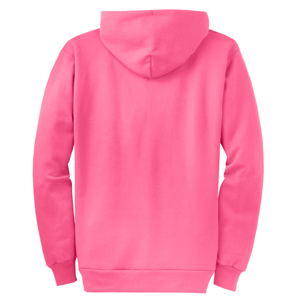 Port & Co Core Fleece Full Zip Hooded Sweatshirt, Neon Pink, Back view