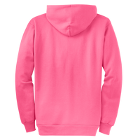 Port & Co Core Fleece Full Zip Hooded Sweatshirt, Neon Pink, Back view