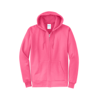 Port & Co Core Fleece Full Zip Hooded Sweatshirt, Neon Pink, Front view